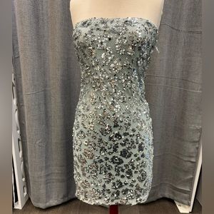 Zara Silver Sequin Strapless Mini Dress